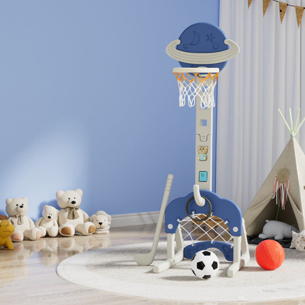 Keezi Kids 6-in-1 Basketball Hoop Sports Activity Centre – Blue