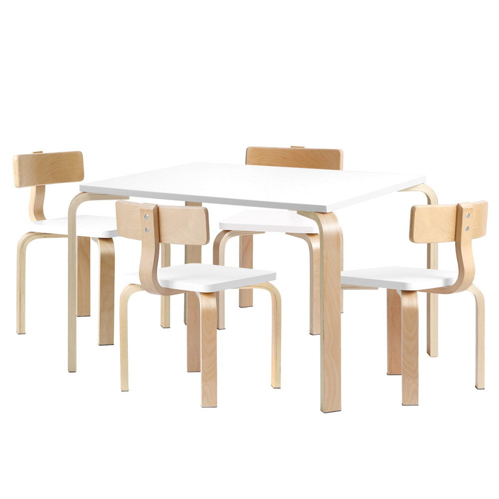 Kids 5-Piece Table & Chairs Set – White & Natural