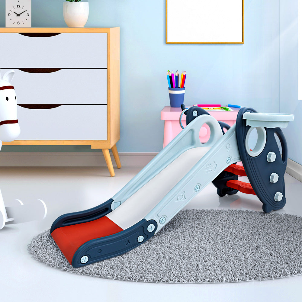 Keezi 3-in-1 Kids Slide Set with Basketball & Ring Toss – Blue (110cm)