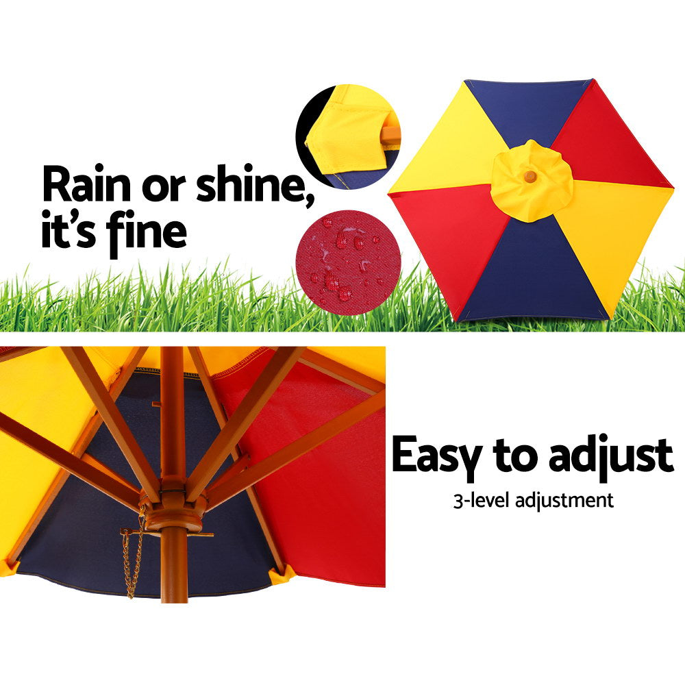 Keezi Kids Outdoor Picnic Table & Bench Set with Umbrella – Rainbow