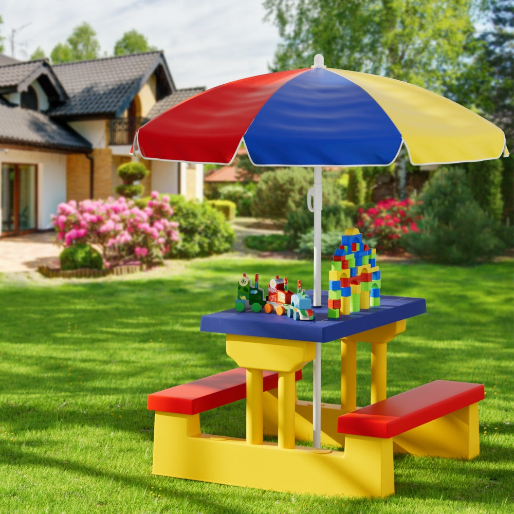 Keezi Kids Table & Chair Set with Adjustable Umbrella – Multicolour