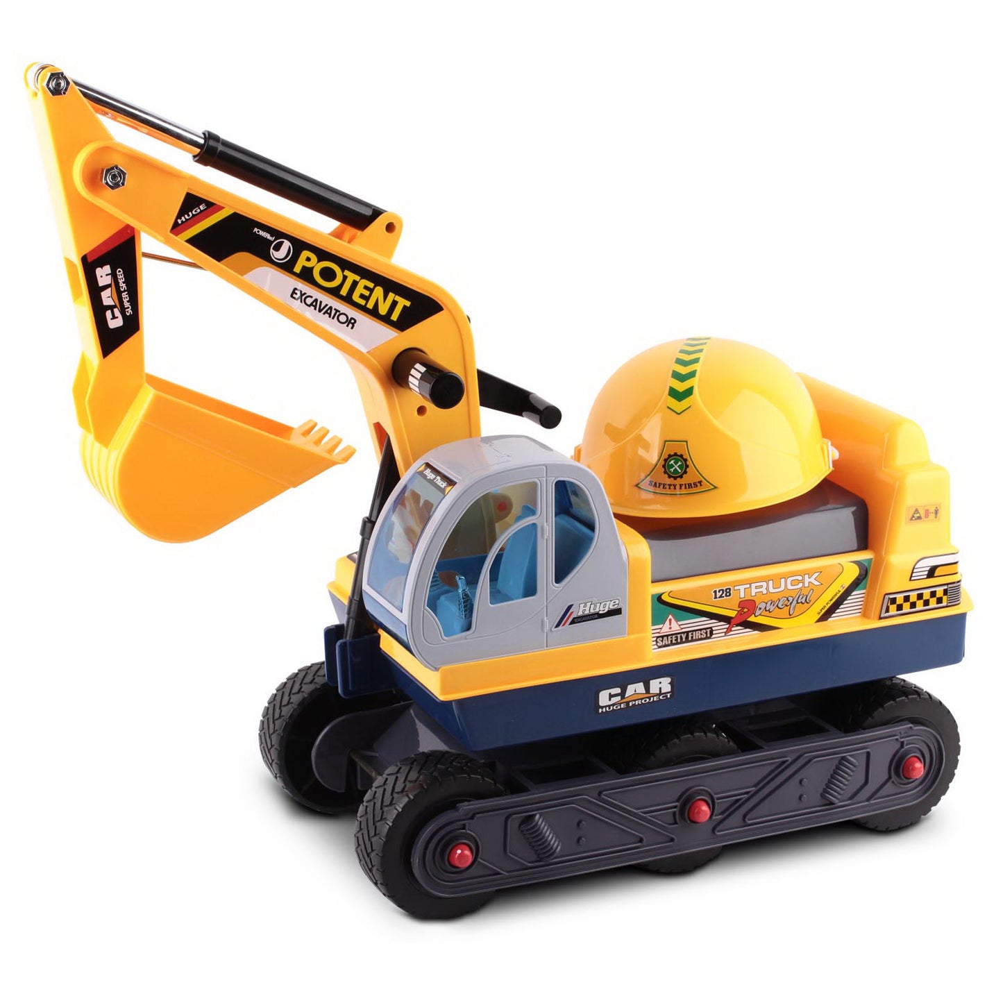 Kids Ride-On Excavator with Safety Helmet