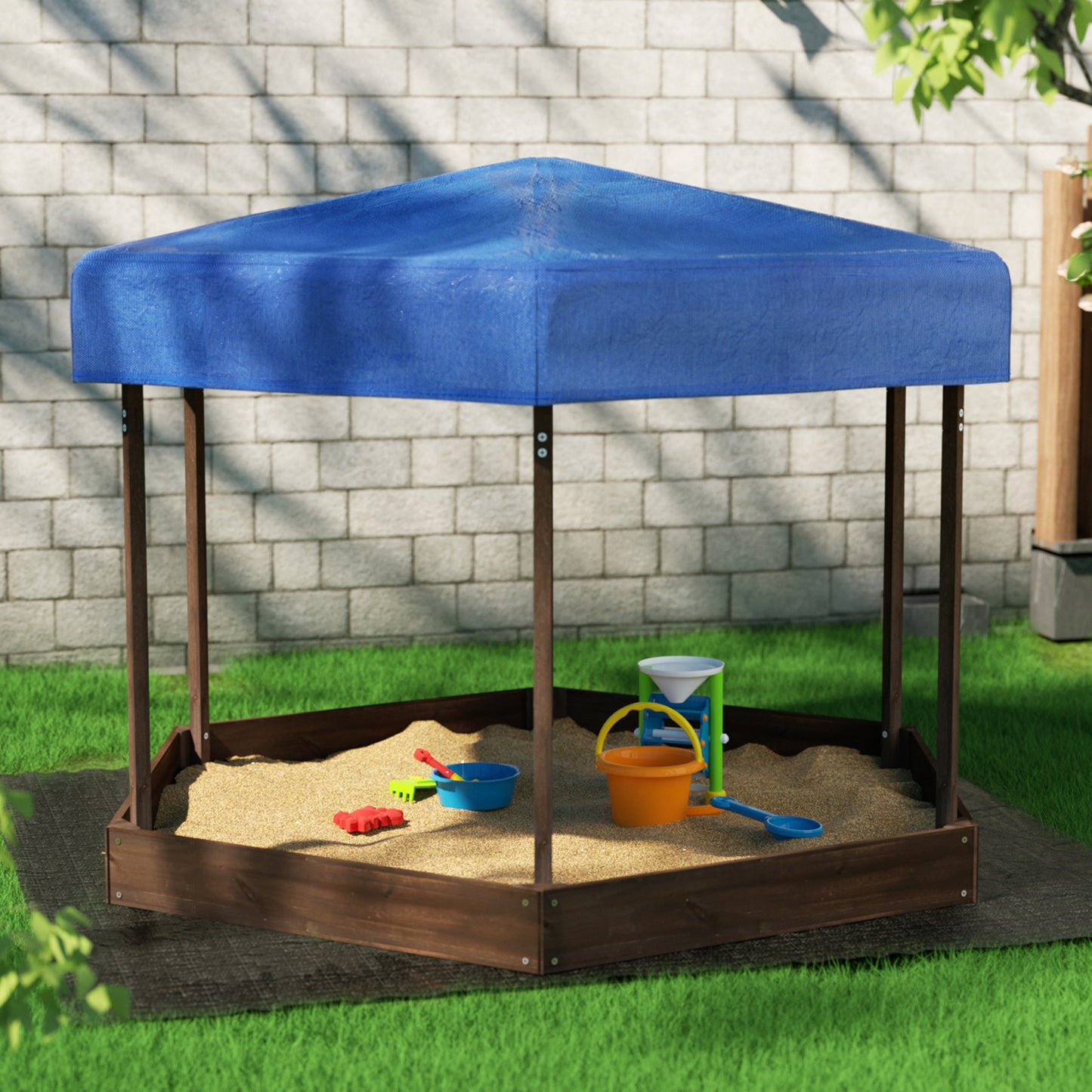Keezi Kids Wooden Canopy Sandpit with UV Cover – 182cm