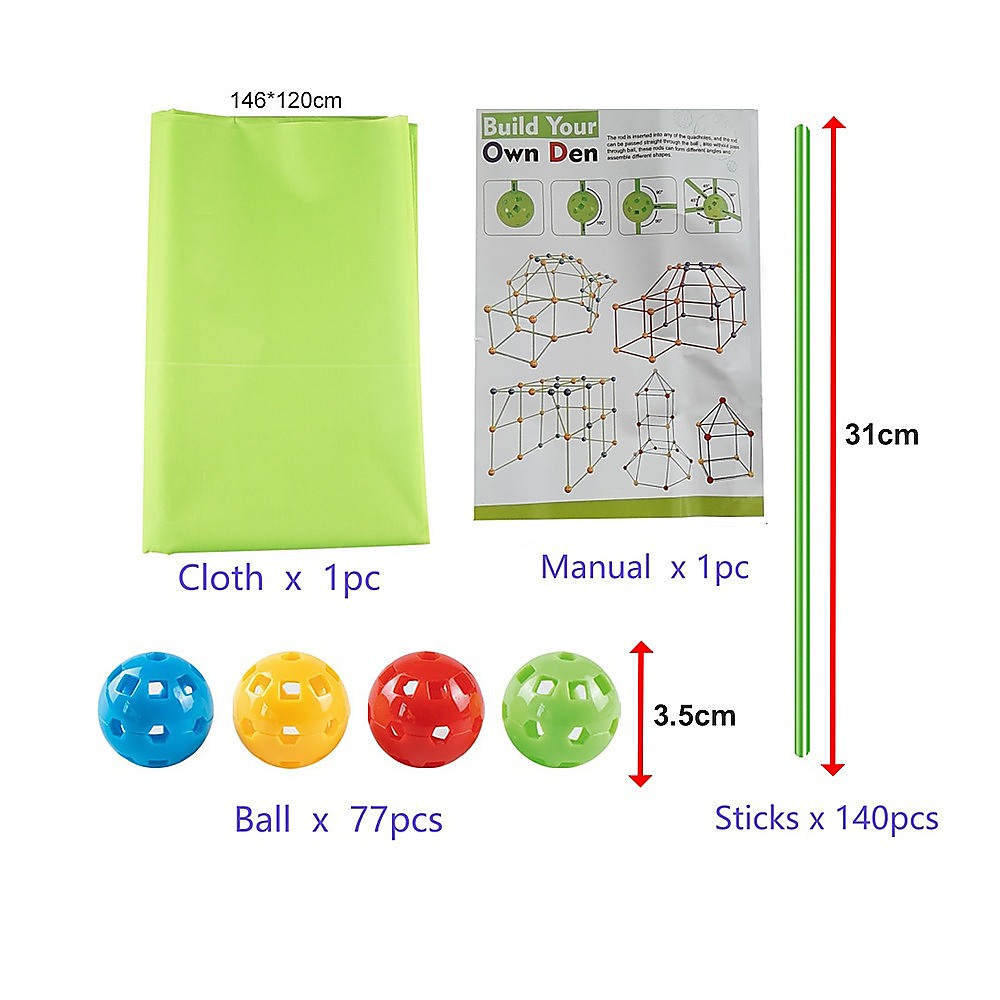 Kids Construction Fort Building Set – 230 Pieces with Tent Cloth