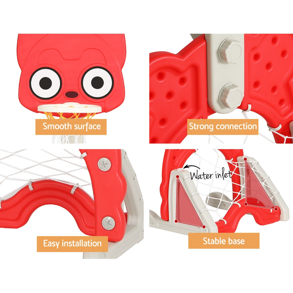 Keezi Kids 5-in-1 Basketball Hoop Sports Activity Centre – Red