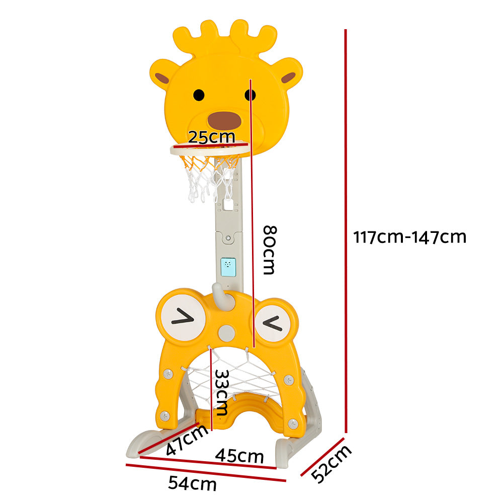 Keezi Kids 5-in-1 Basketball Hoop Sports Activity Centre – Yellow