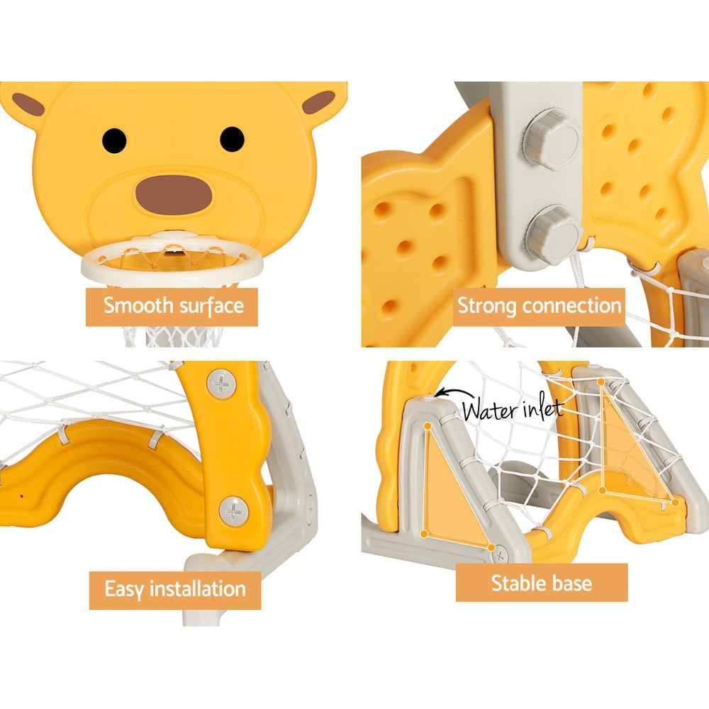 Keezi Kids 5-in-1 Basketball Hoop Sports Activity Centre – Yellow