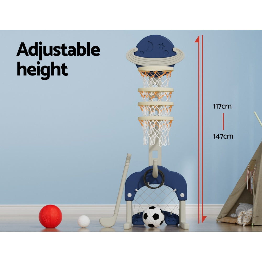 Keezi Kids 6-in-1 Basketball Hoop Sports Activity Centre – Blue