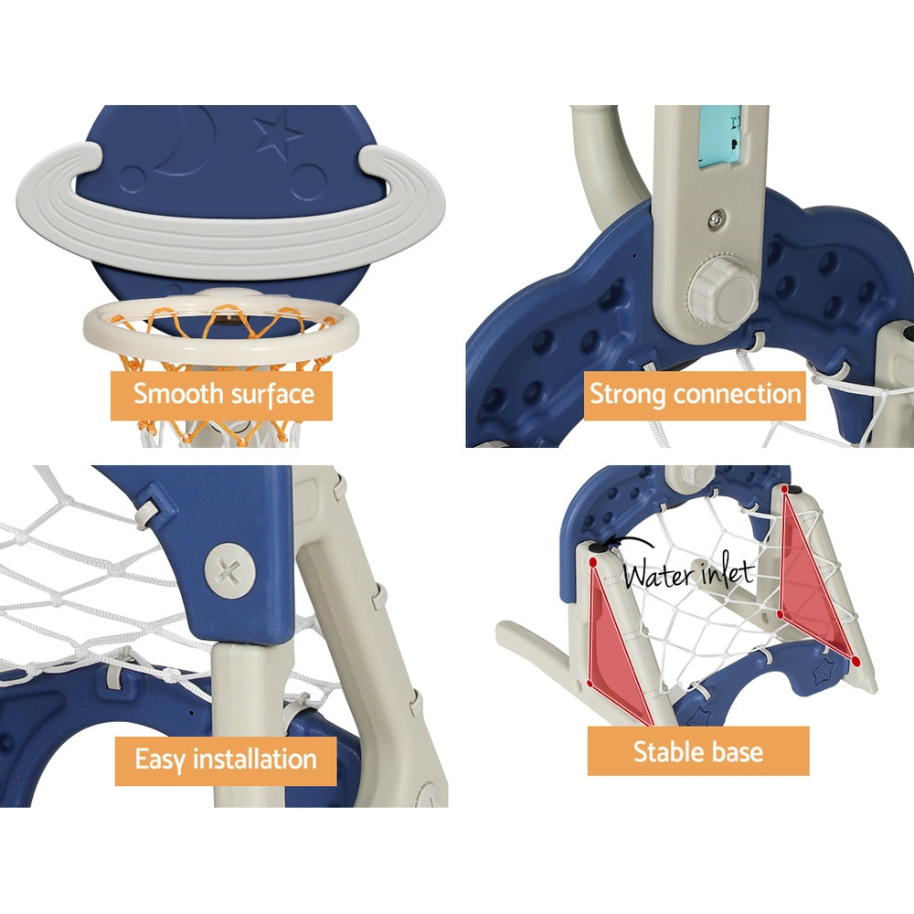 Keezi Kids 6-in-1 Basketball Hoop Sports Activity Centre – Blue