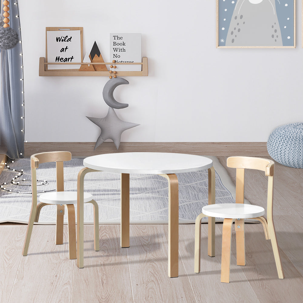 Kids 3-Piece Table & Chairs Set – White & Natural