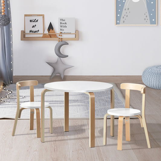 Kids 3-Piece Table & Chairs Set – White & Natural