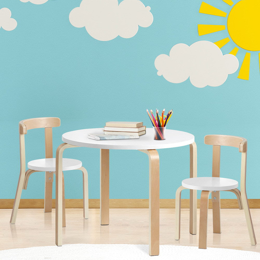 Kids 3-Piece Table & Chairs Set – White & Natural
