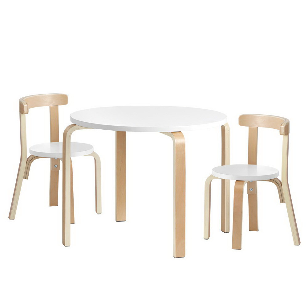 Kids 3-Piece Table & Chairs Set – White & Natural
