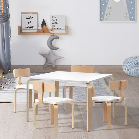 Kids 5-Piece Table & Chairs Set – White & Natural