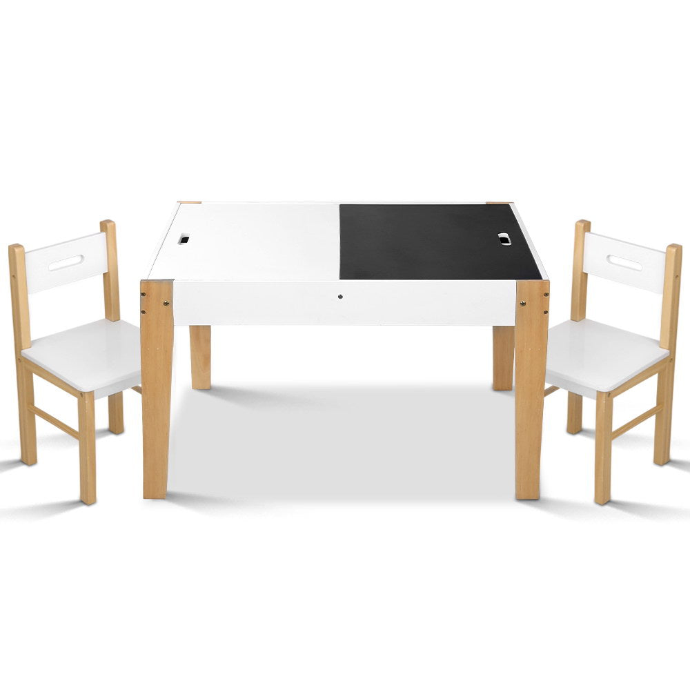 Kids Table & Chair Set with Chalkboard Top & Storage – White & Natural