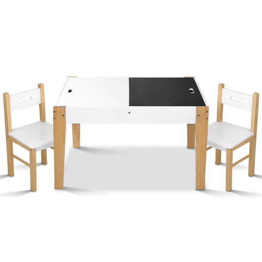 Kids Table & Chair Set with Chalkboard Top & Storage – White & Natural