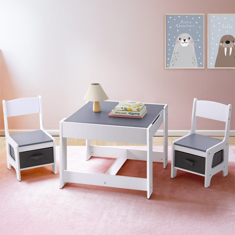 Keezi Kids Table & Chair Set with Chalkboard & Storage