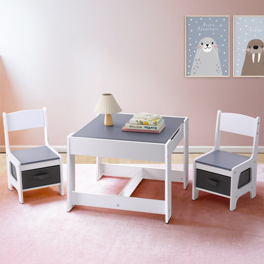 Keezi Kids Table & Chair Set with Chalkboard & Storage