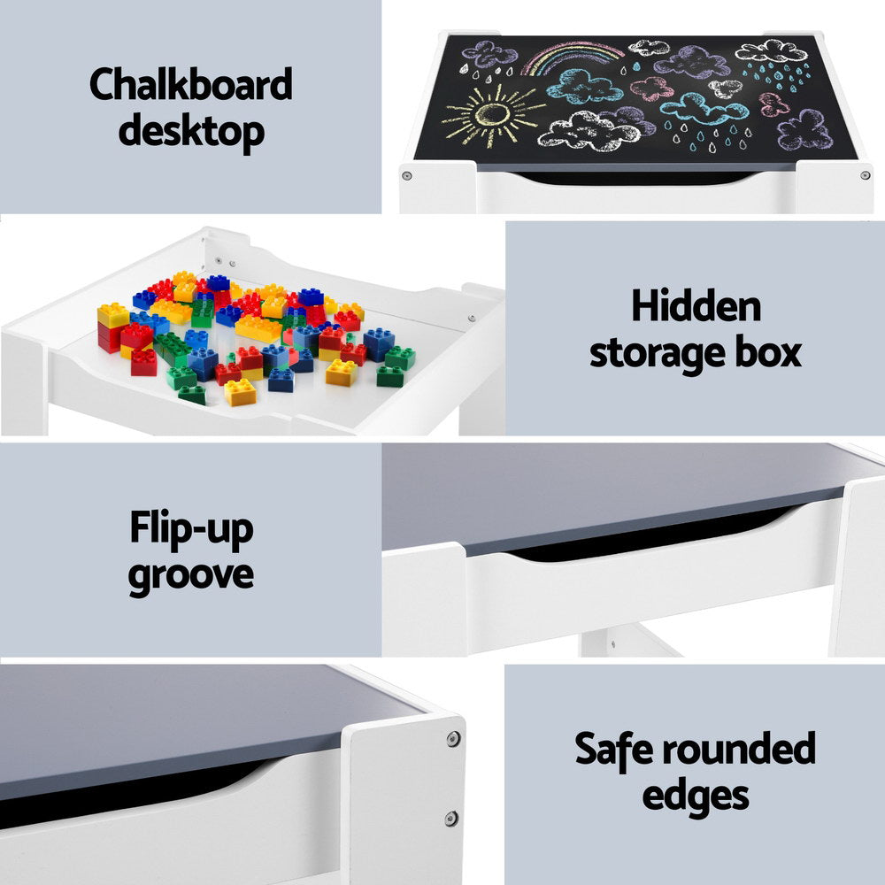 Keezi Kids Table & Chair Set with Chalkboard & Storage