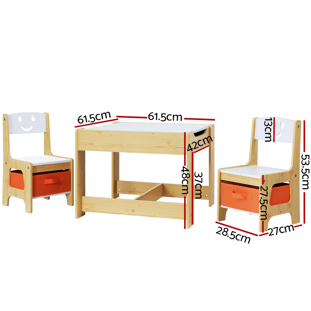 Keezi 3PCS Kids Table & Chairs Set with Chalkboard and Storage
