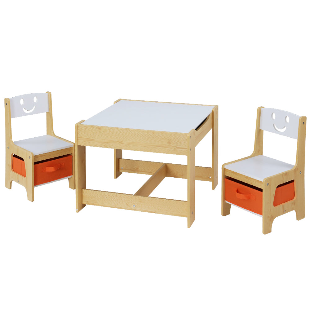 Keezi 3PCS Kids Table & Chairs Set with Chalkboard and Storage