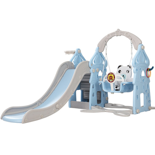 Keezi Kids 5-in-1 Slide & Swing Set – Blue & Grey