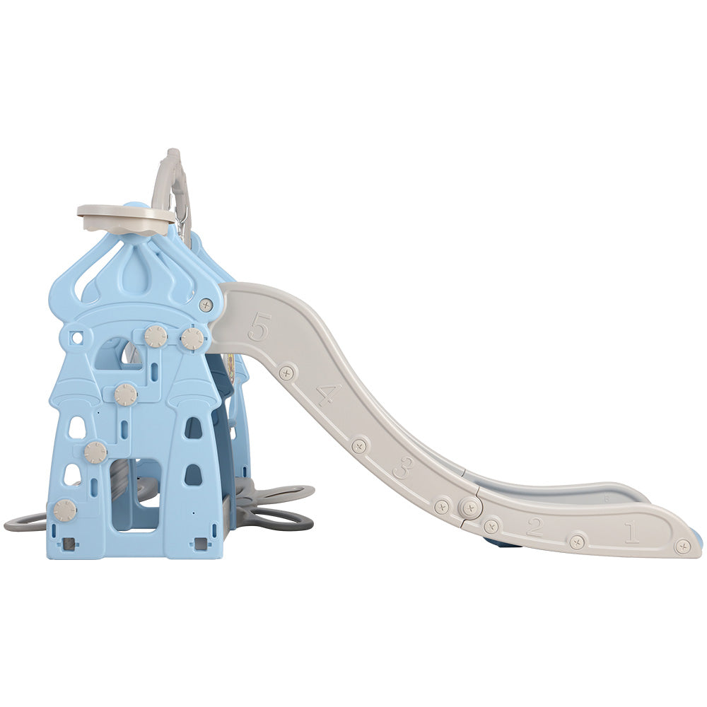 Keezi Kids 5-in-1 Slide & Swing Set – Blue & Grey
