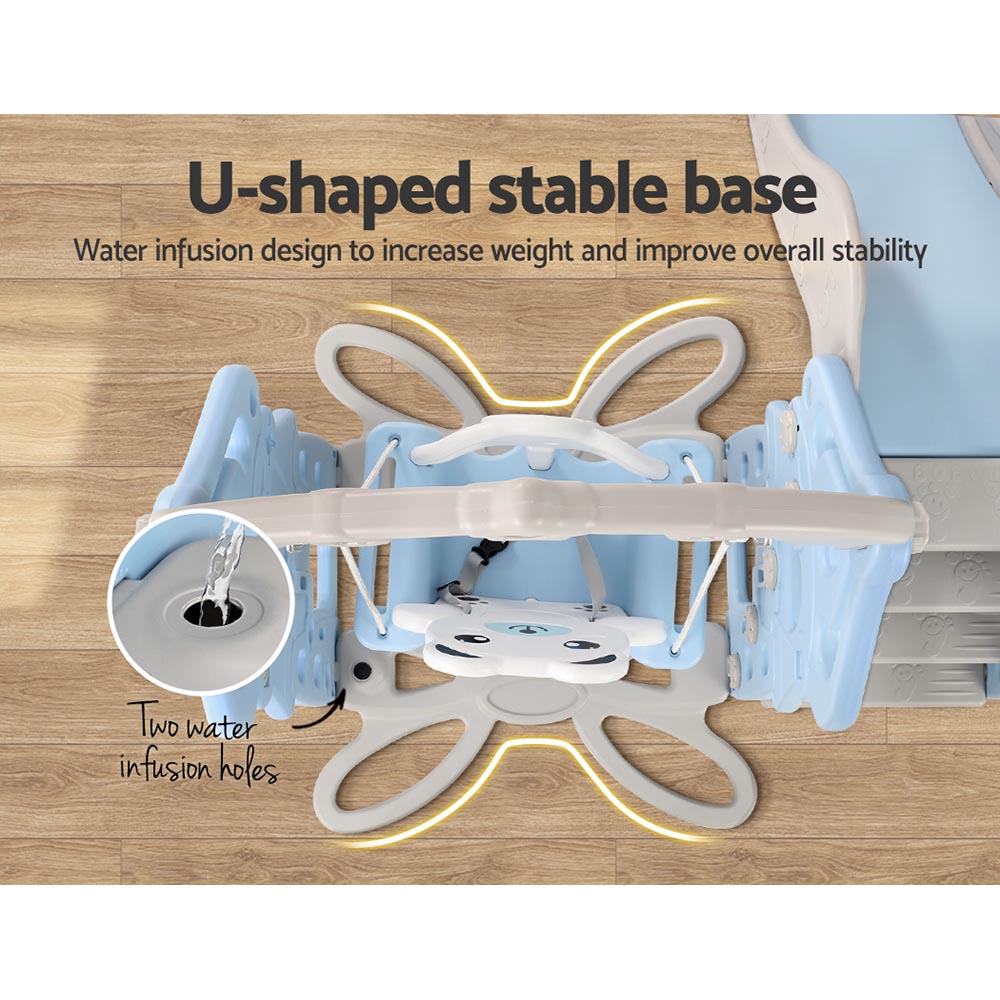 Keezi Kids 5-in-1 Slide & Swing Set – Blue & Grey