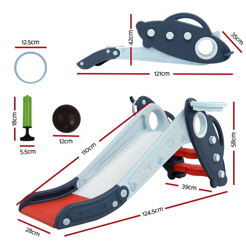 Keezi 3-in-1 Kids Slide Set with Basketball & Ring Toss – Blue (110cm)