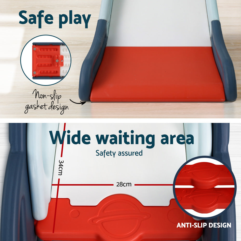 Keezi 3-in-1 Kids Slide Set with Basketball & Ring Toss – Blue (110cm)