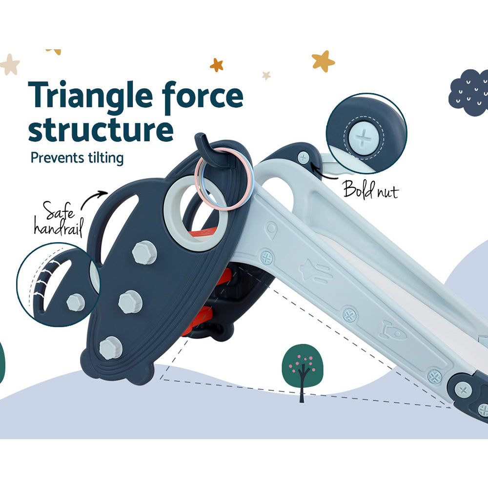 Keezi 3-in-1 Kids Slide Set with Basketball & Ring Toss – Blue (110cm)