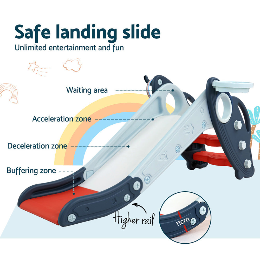 Keezi 3-in-1 Kids Slide Set with Basketball & Ring Toss – Blue (110cm)