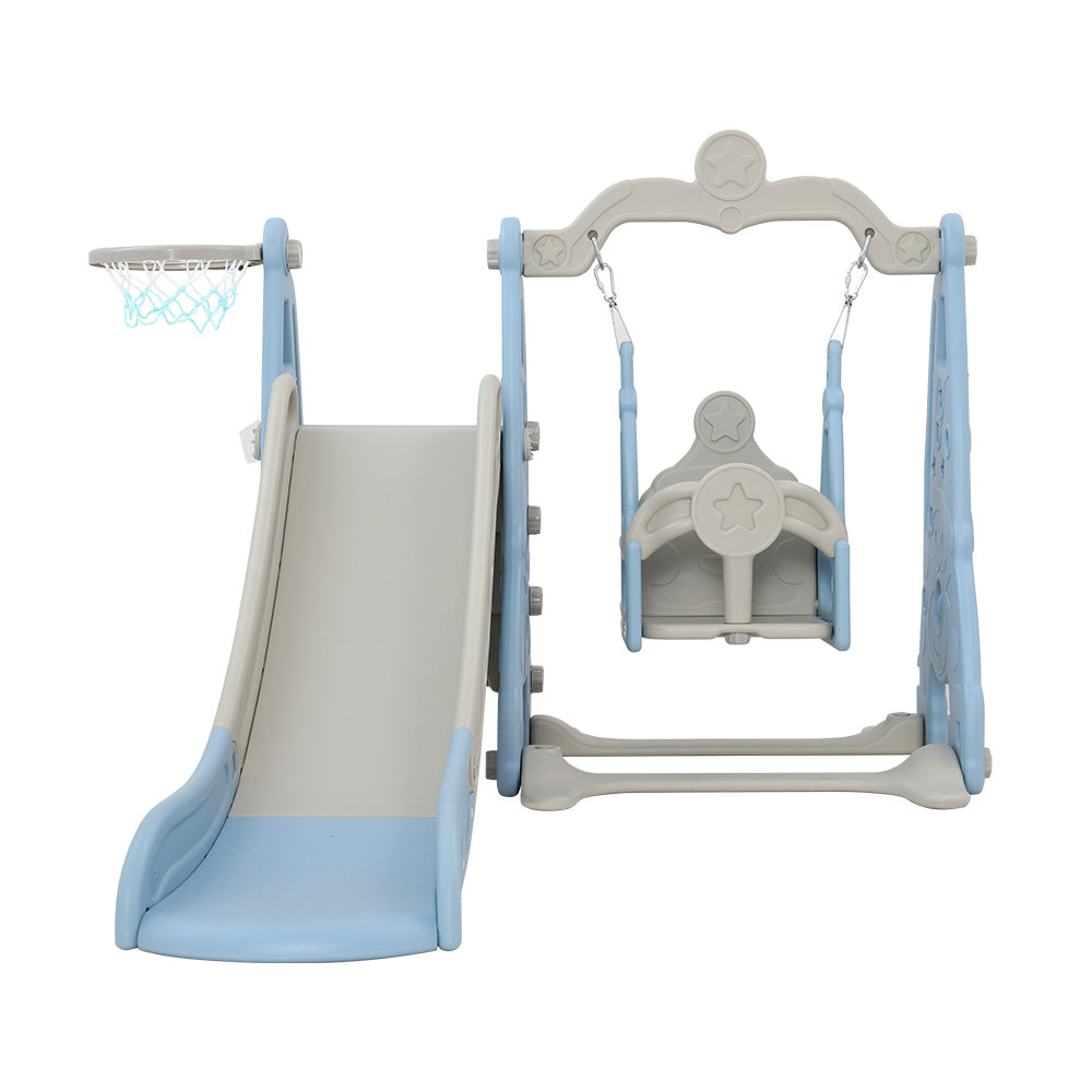 Keezi Kids 3-in-1 Swing & Slide Set with Basketball Hoop Blue & Grey