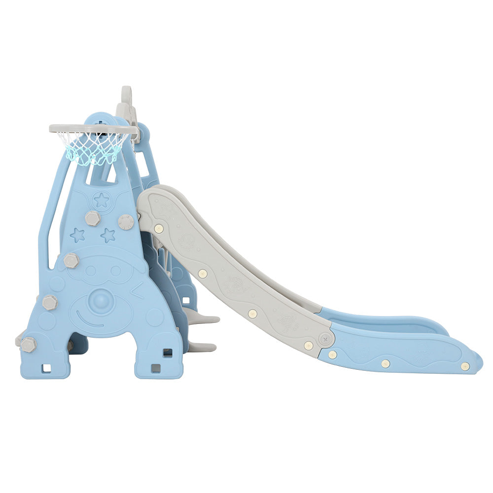 Keezi Kids 3-in-1 Swing & Slide Set with Basketball Hoop Blue & Grey