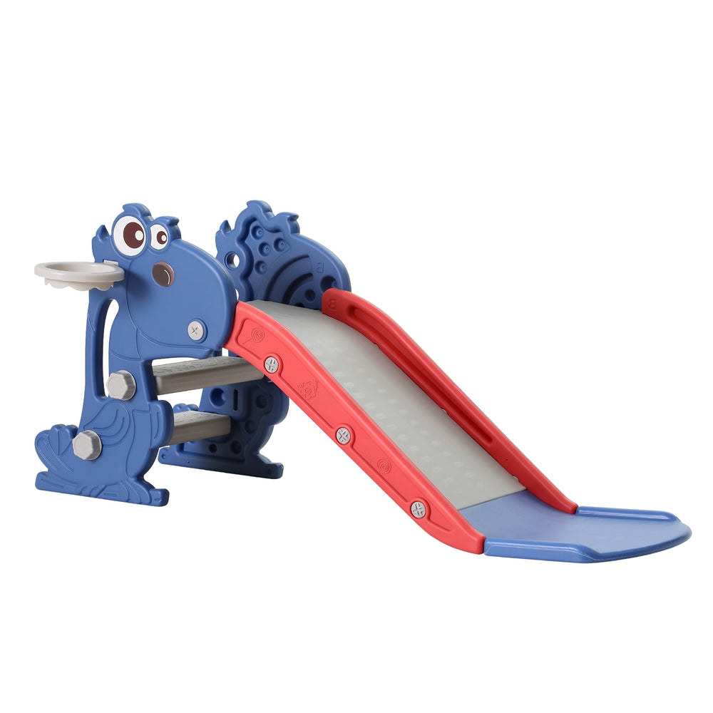 Meet the Keezi Kids Slide with Basketball Hoop! Red & Blue