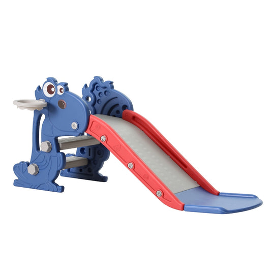 Meet the Keezi Kids Slide with Basketball Hoop! Red & Blue
