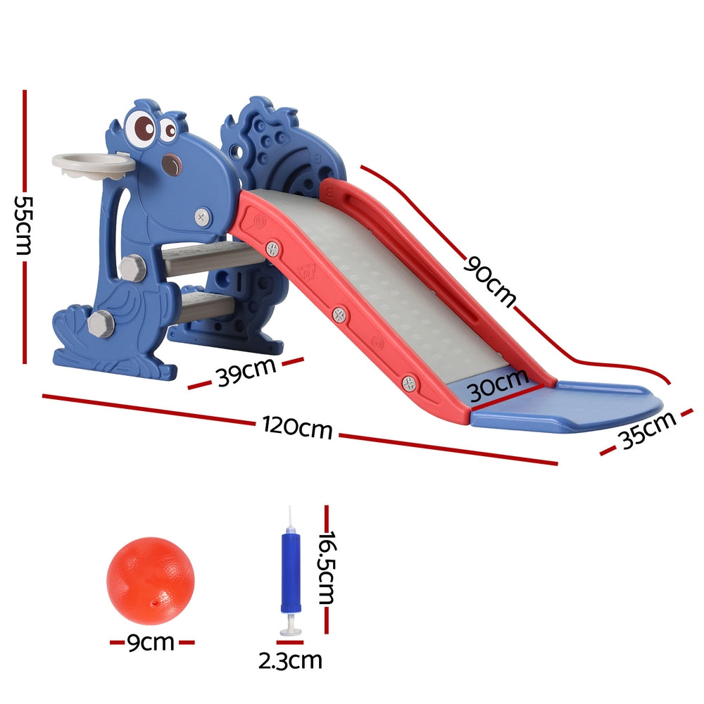 Meet the Keezi Kids Slide with Basketball Hoop! Red & Blue