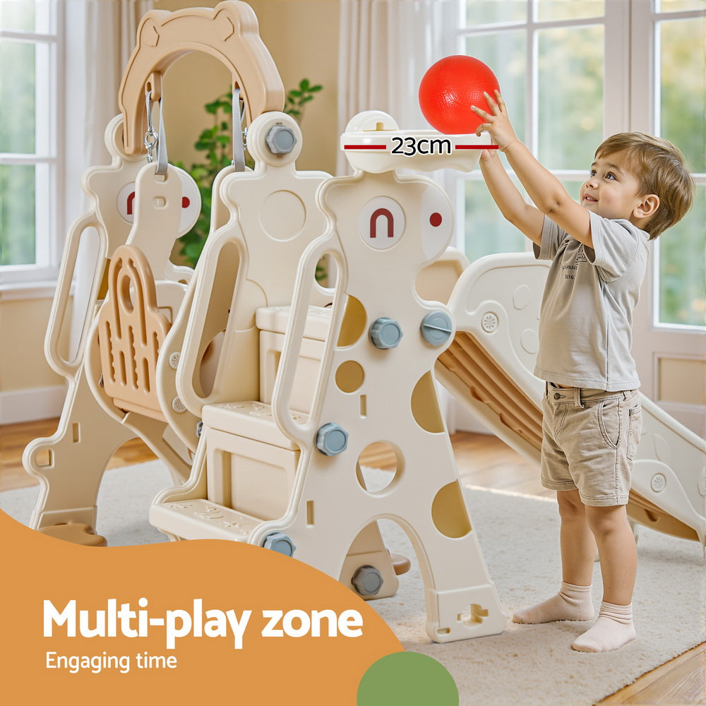 Keezi 3-in-1 Kids Slide & Swing Set – Beige
