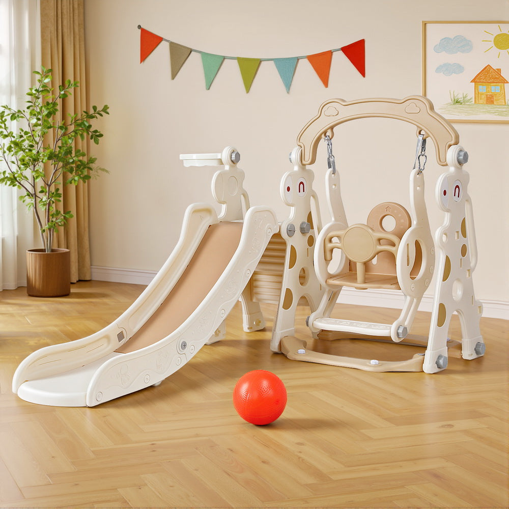 Keezi 3-in-1 Kids Slide & Swing Set – Beige