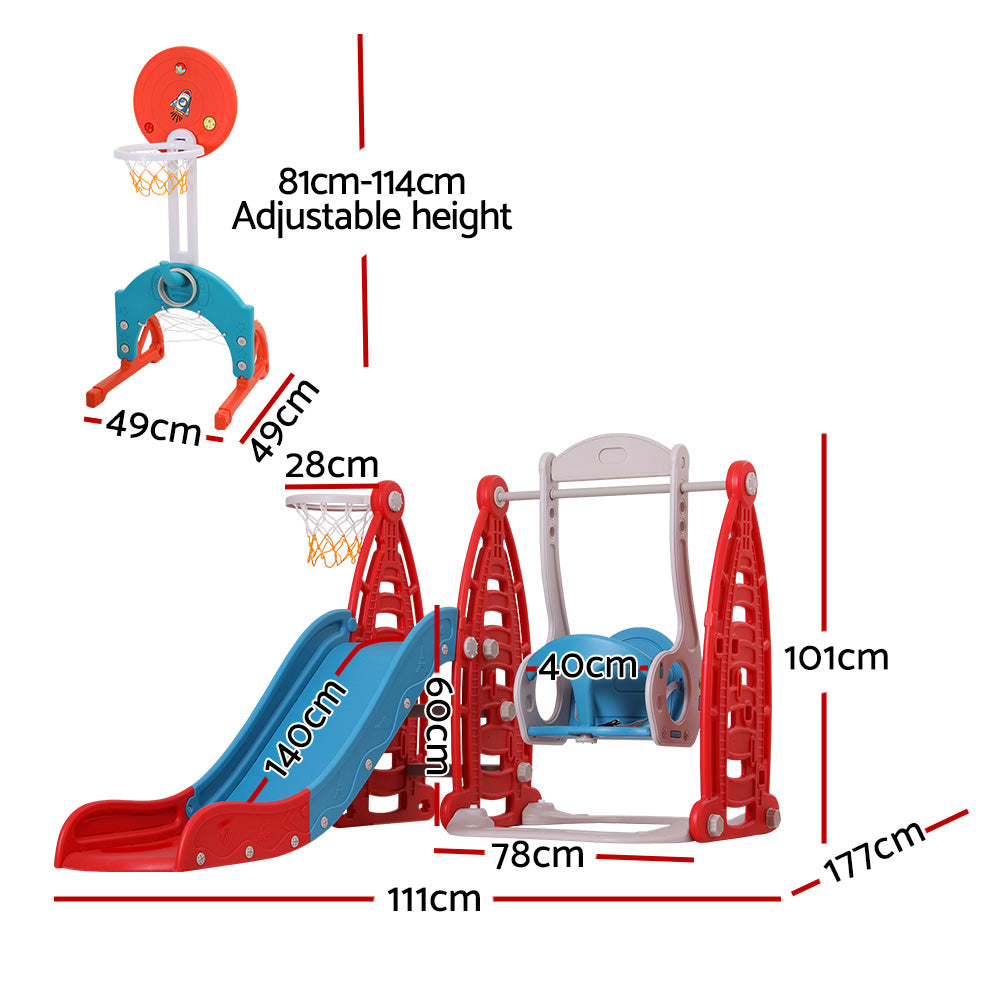 Keezi Kids 6-in-1 Slide & Swing Play Set – Red & Blue