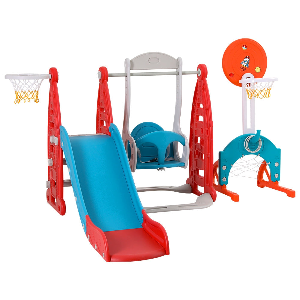 Keezi Kids 6-in-1 Slide & Swing Play Set – Red & Blue