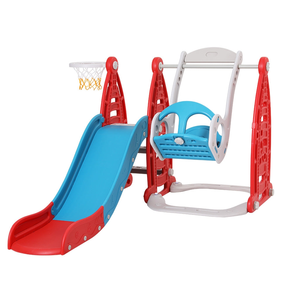 Keezi Kids 6-in-1 Slide & Swing Play Set – Red & Blue