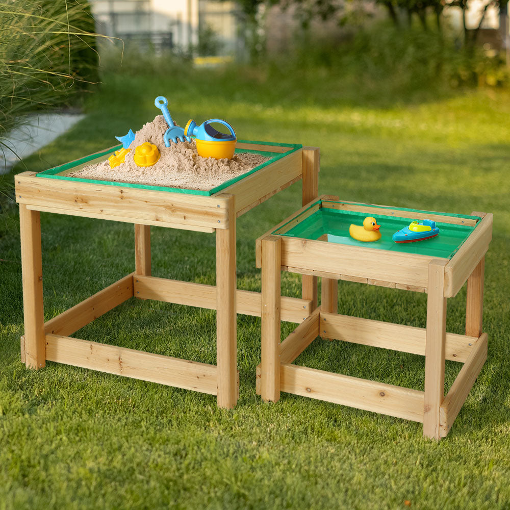 Keezi Kids Sandpit & Water Table – 101cm Wooden Outdoor Play Set
