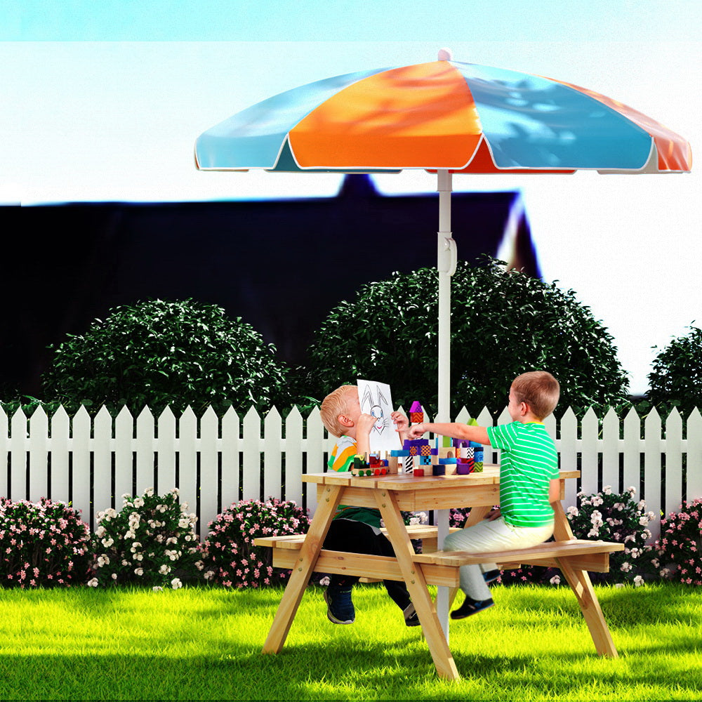 Keezi Kids Picnic Table & Bench Set with Umbrella