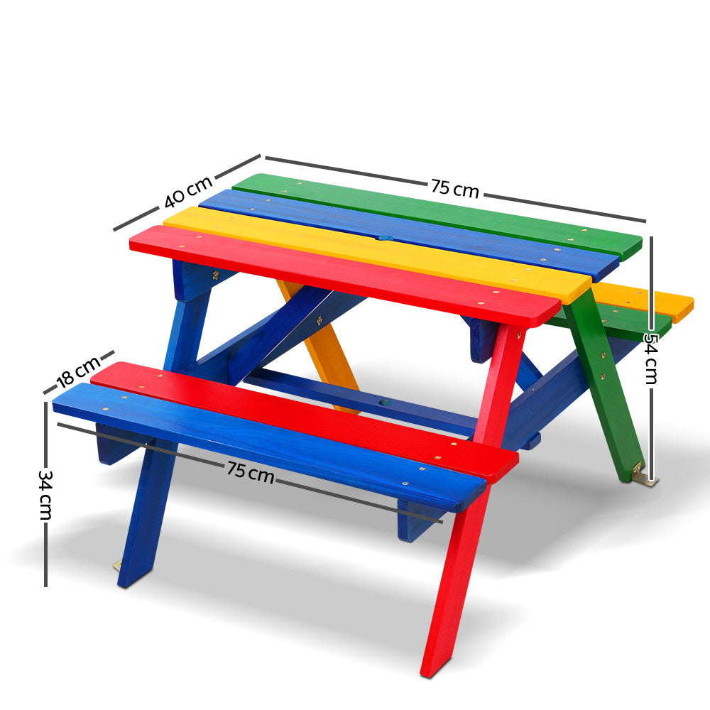 Keezi Kids Outdoor Picnic Table & Bench Set with Umbrella – Rainbow