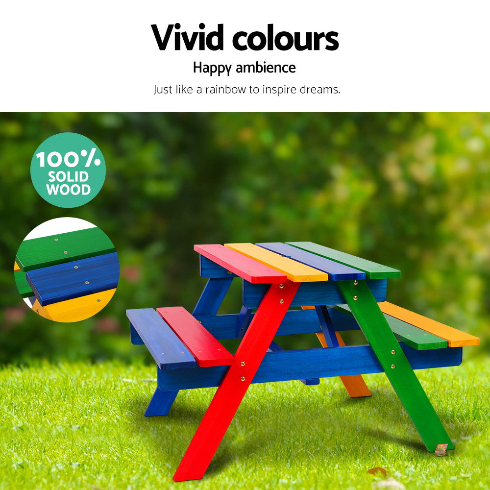 Keezi Kids Outdoor Picnic Table & Bench Set with Umbrella – Rainbow