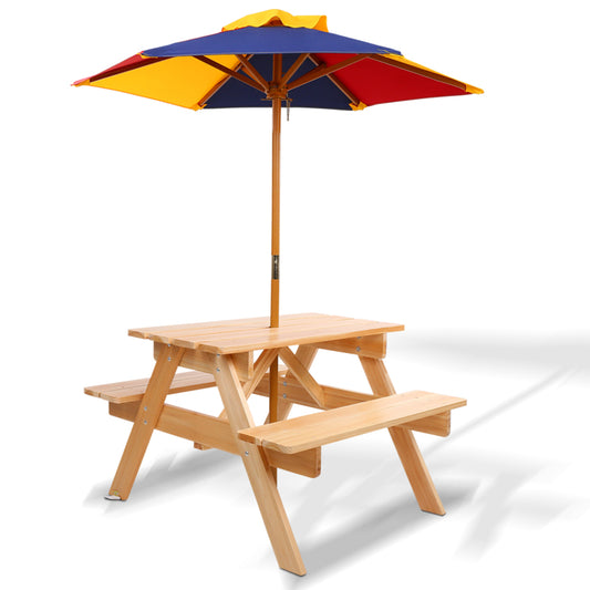 Keezi Kids Outdoor Picnic Table & Bench Set with Umbrella