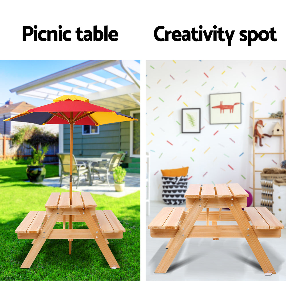 Keezi Kids Outdoor Picnic Table & Bench Set with Umbrella