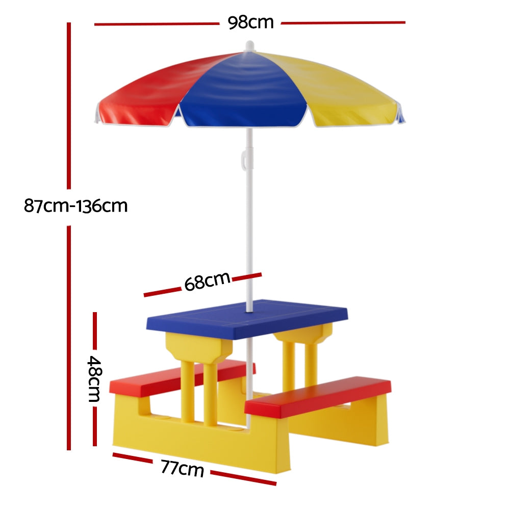 Keezi Kids Table & Chair Set with Adjustable Umbrella – Multicolour