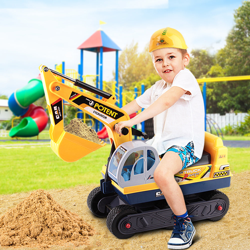 Kids Ride-On Excavator with Safety Helmet